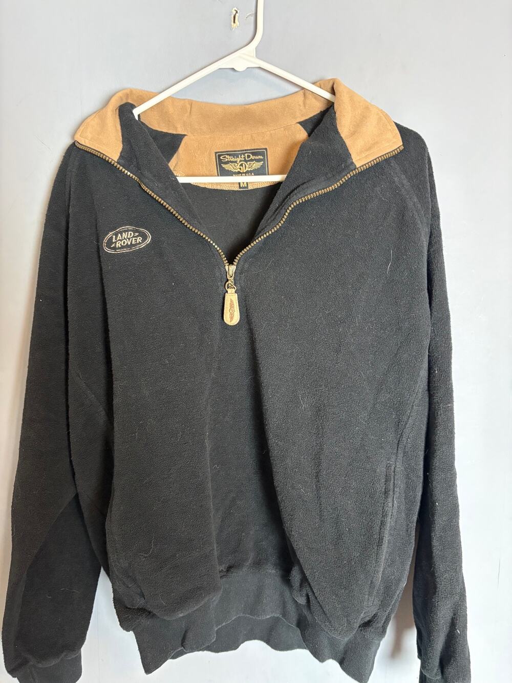 Straight Down Black Tan Fleece Jacket Medium Read